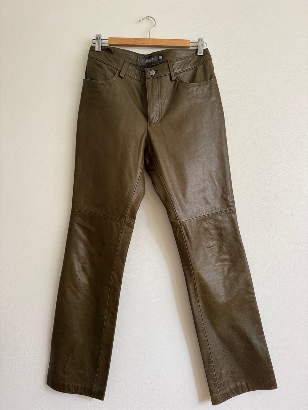 Amazing Vintage GAP Olive Green Leather Straight-Leg Pants